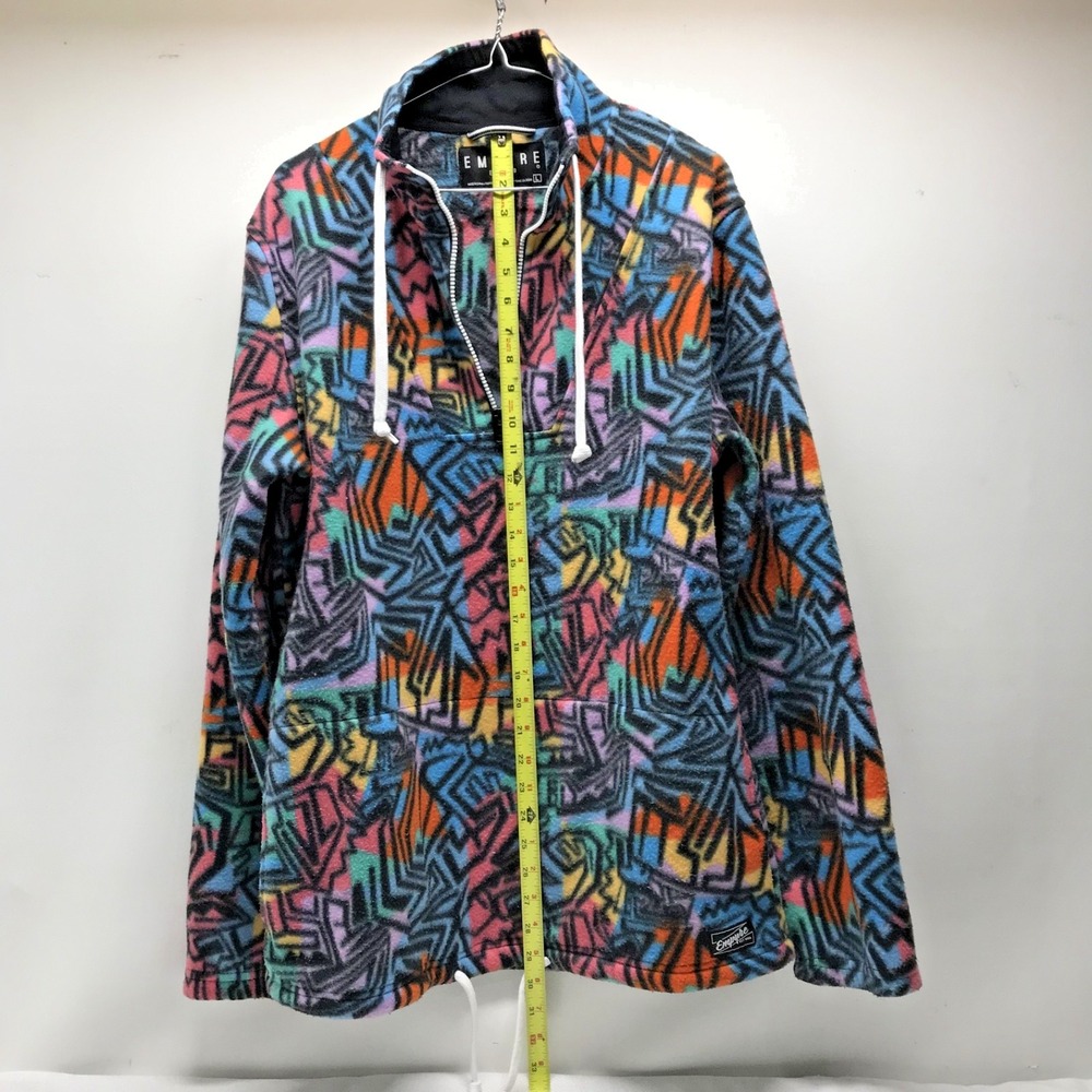 Empyre sweater Men's size Large Drawstring abstract Print Y2K Pink Blue Green - Picture 8 of 12
